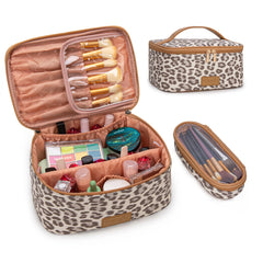 Montana West Wrangler travel makeup bag leopard set shows large capacity for cosmetics on the go.