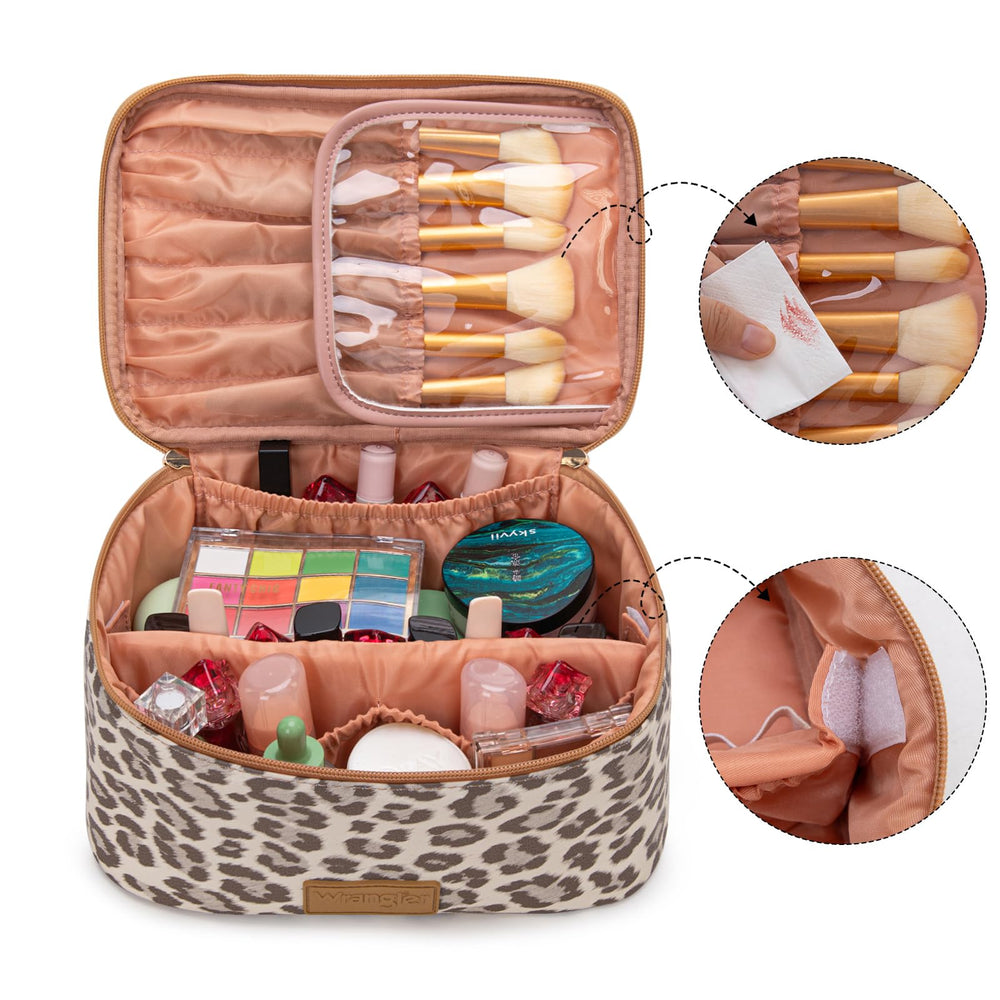 Montana West Wrangler makeup bag with top handle for easy carry and quick access.