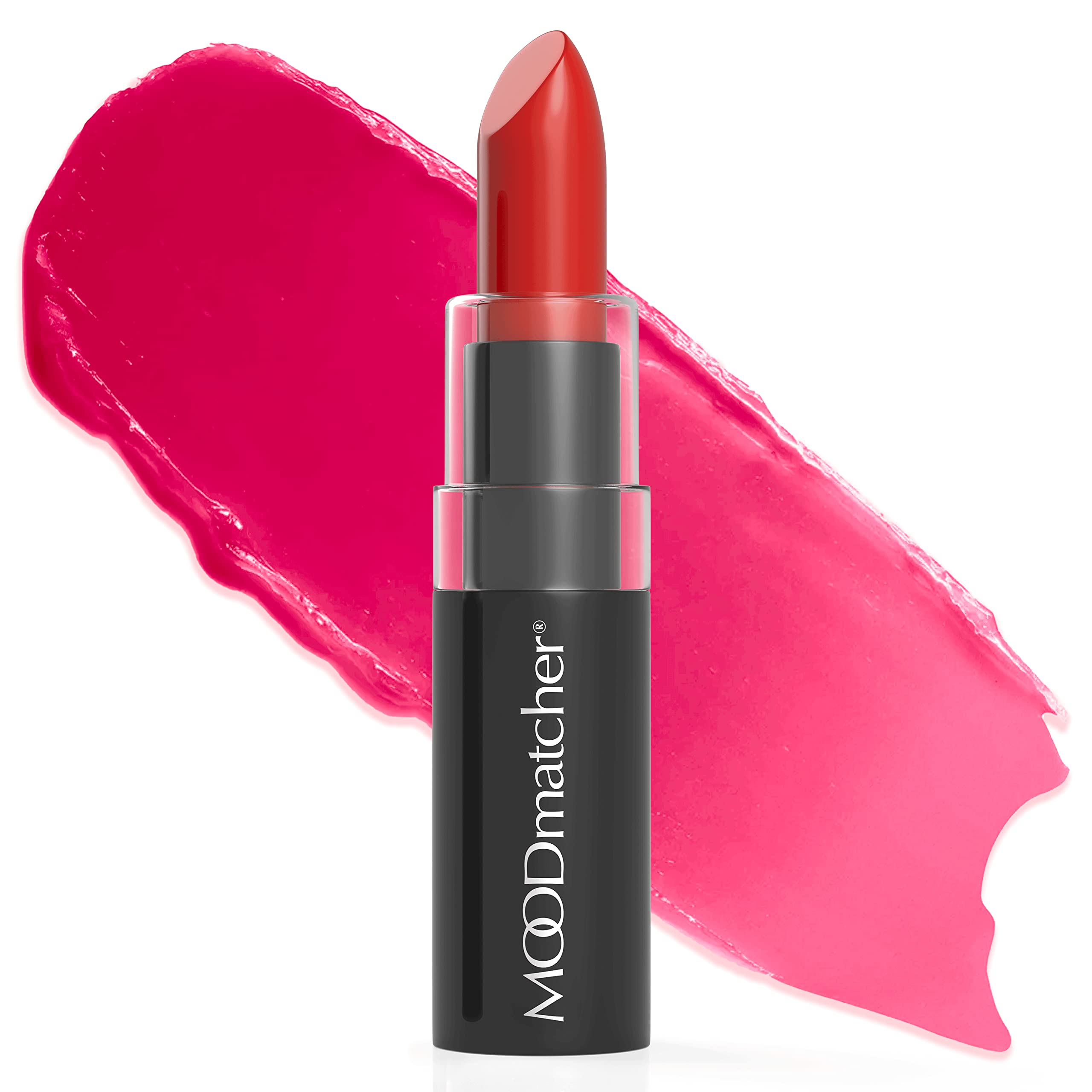 MOODmatcher LIVAURA lipstick tube red showcasing long-lasting color wear.