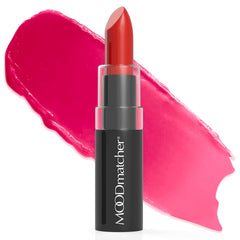 MOODmatcher LIVAURA lipstick tube red showcasing long-lasting color wear.