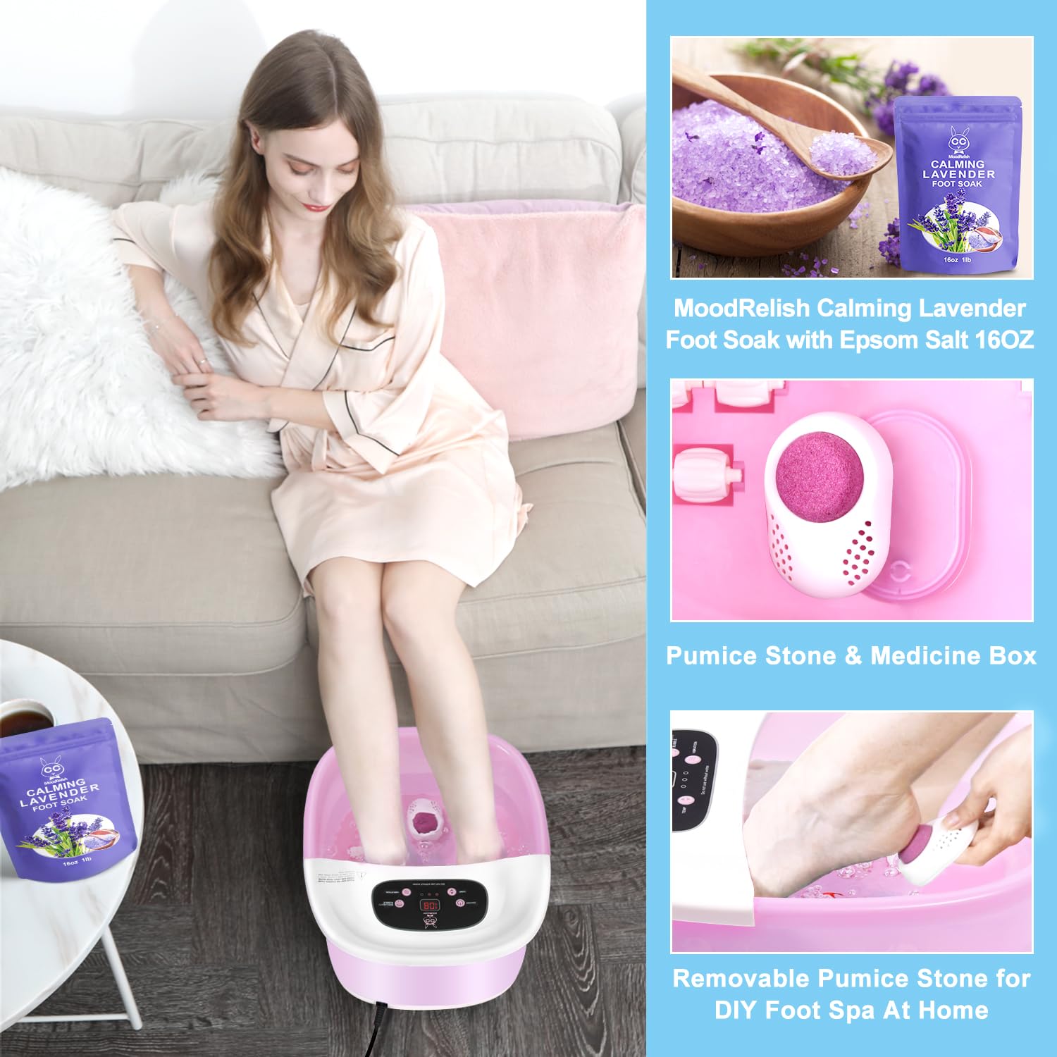 MoodRelish foot spa vibration massage delivers gentle kneading.