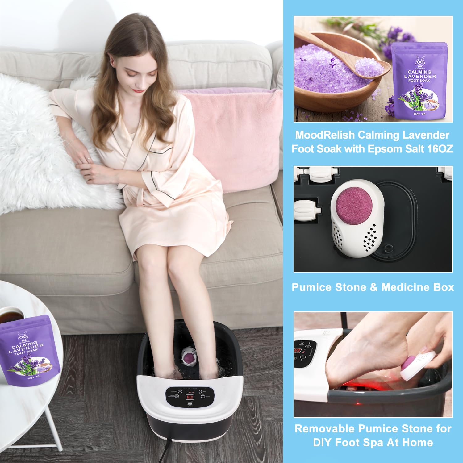 MoodRelish infrared light feature warming the foot spa session.