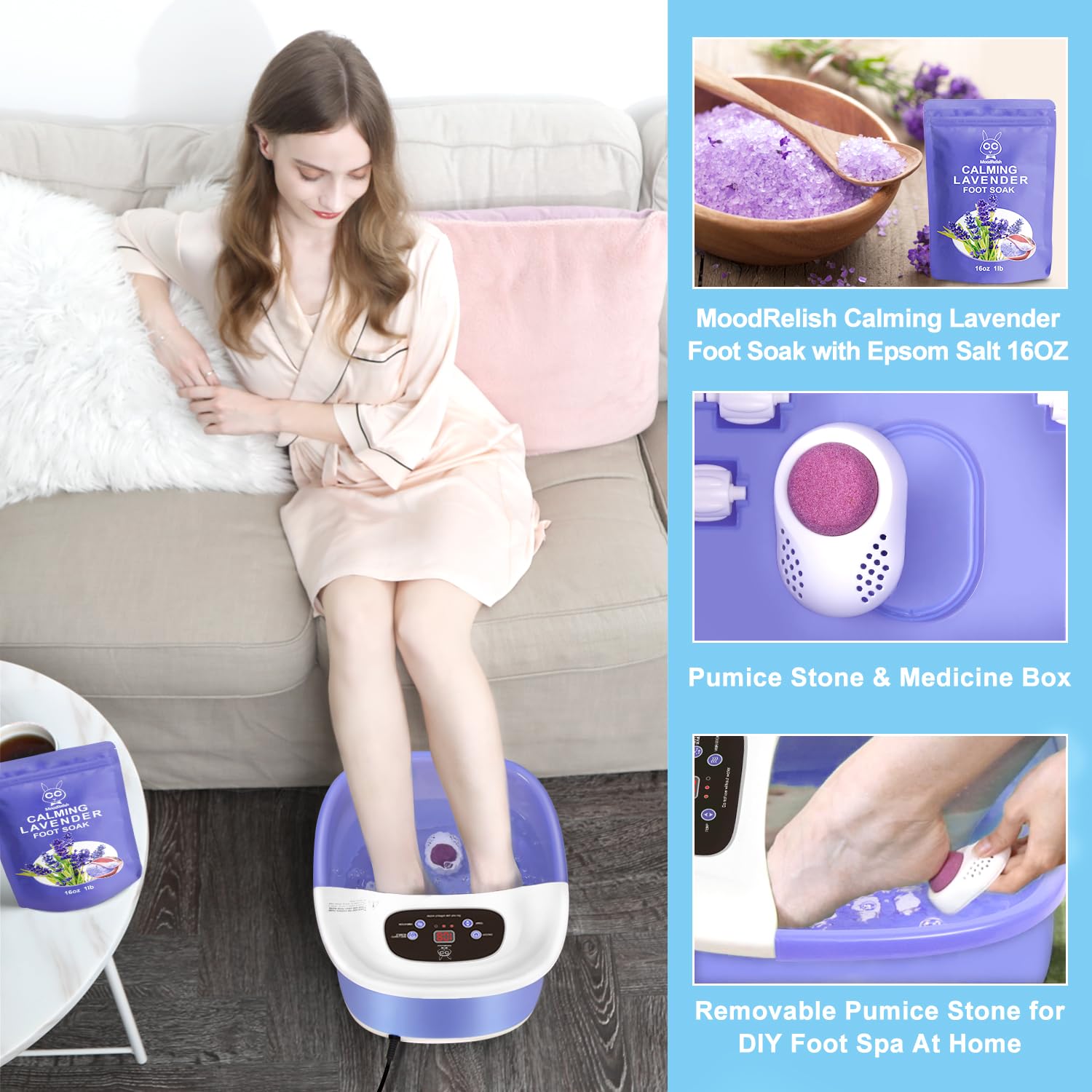 MoodRelish vibration and bubbles deliver spa-like foot massage at home