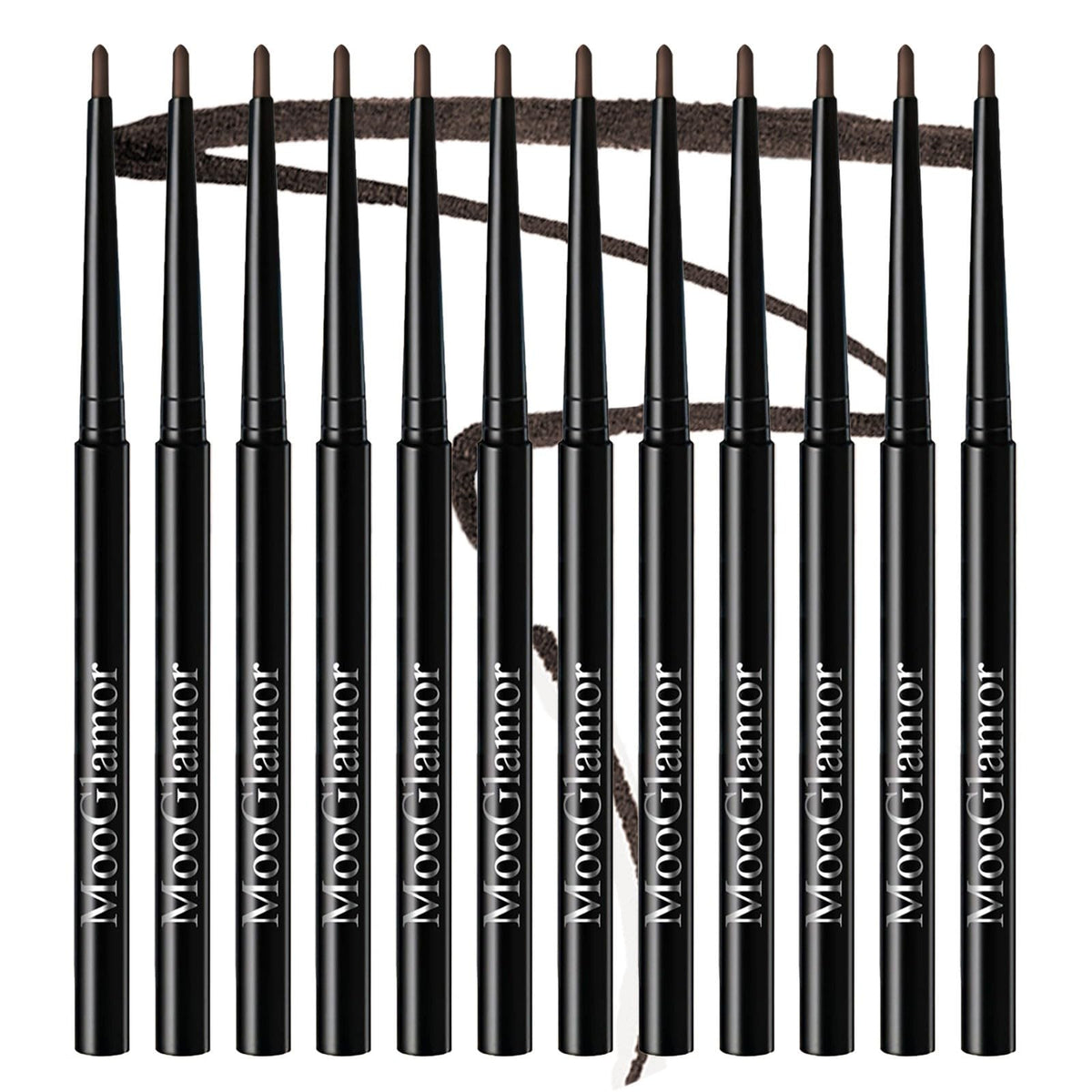 MooGlamor brown gel eyeliner pack of 12 with retractable tips for bold definition.