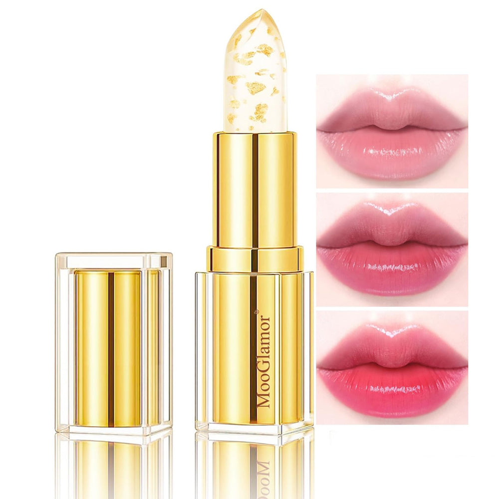 MooGlamor Clear Lipstick shows a color-changing pink glow with temperature-responsive shade.