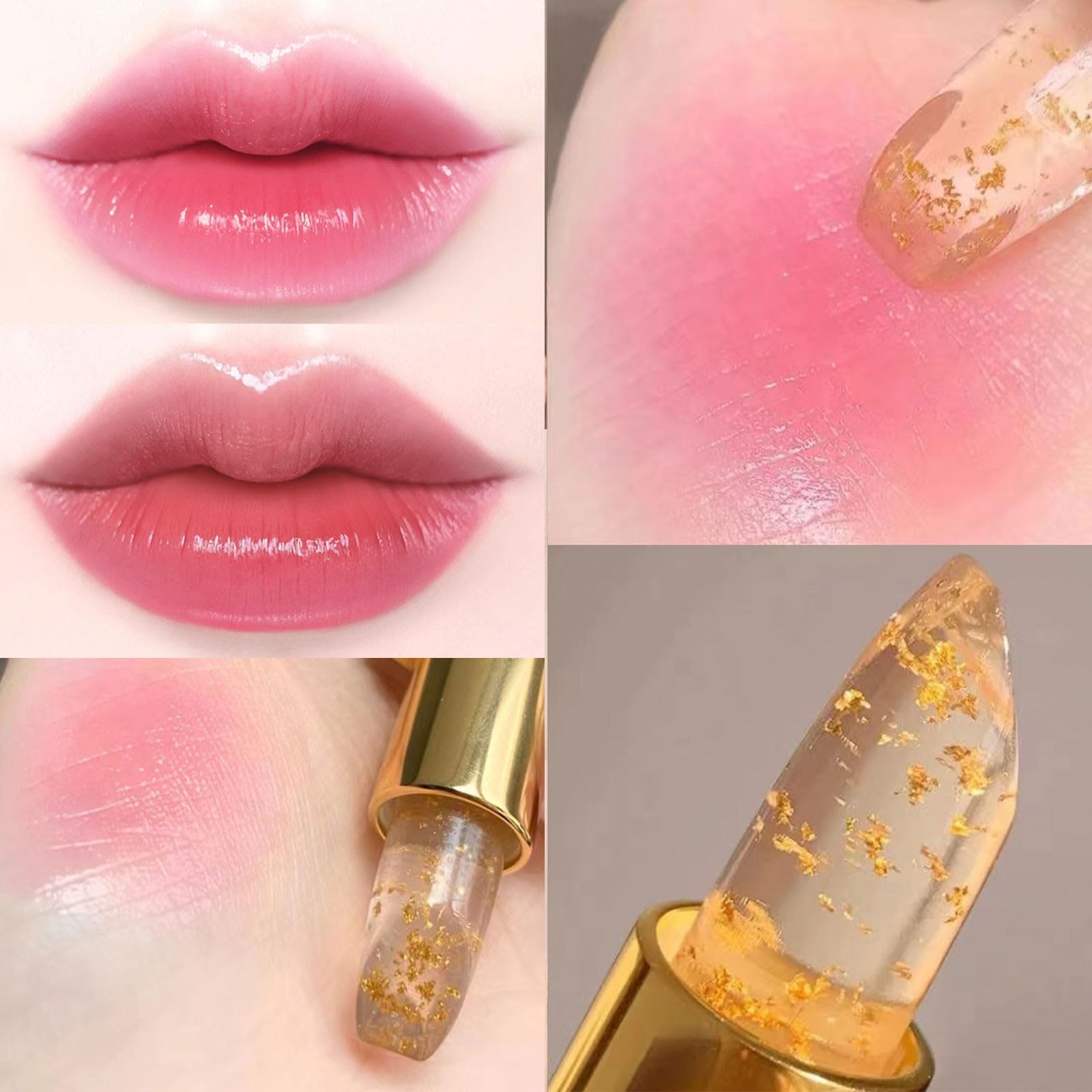 MooGlamor lip color application closeup shows smooth jelly finish on lips.