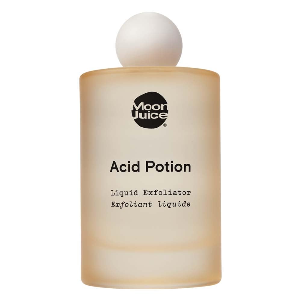 Moon Juice Acid Potion exfoliator bottle promoting smoother skin.