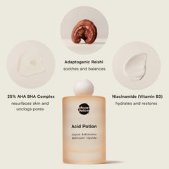 Moon Juice Acid Potion ingredients display with Reishi and Niacinamide.