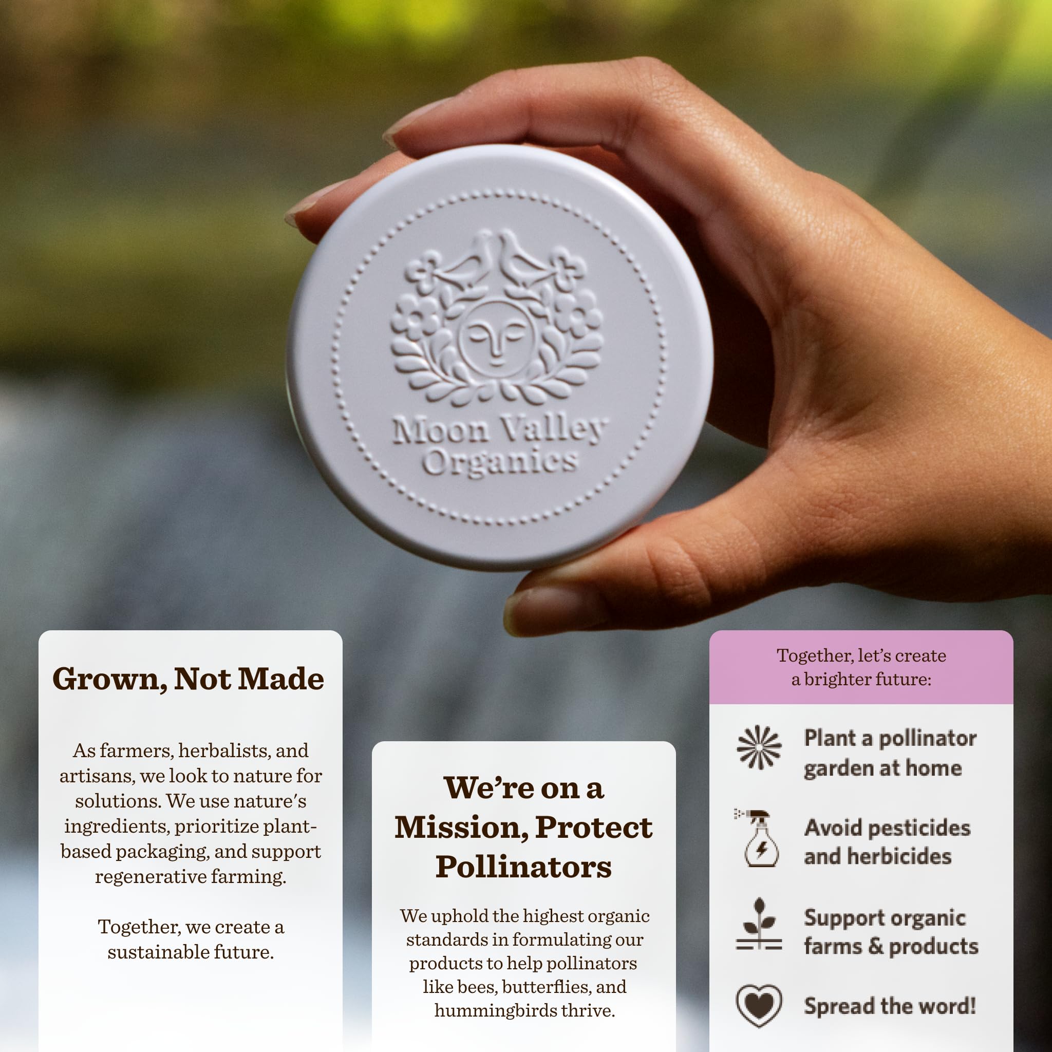 Moon Valley Organics Moon Melt Bar application on forearm demonstrates quick moisture delivery
