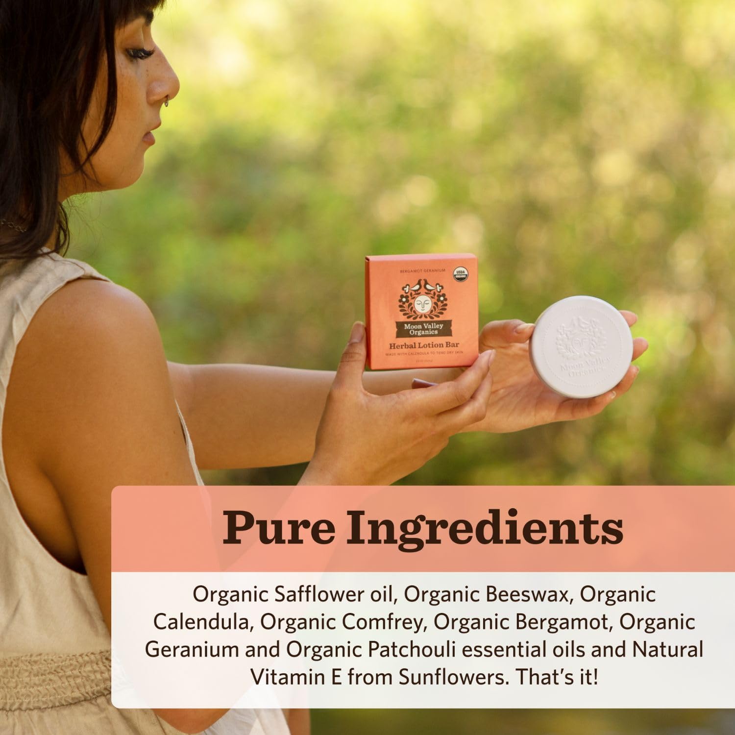 Moon Valley Organics Moon Melt Bar Beeswax Seal emphasizes long-lasting moisture.
