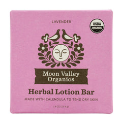 Moon Valley Organics Moon Melt Bar lavender packaging highlights soothing aromatherapy
