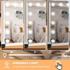 Moonee vanity mirror with 10X magnification reveals intricate beauty details.