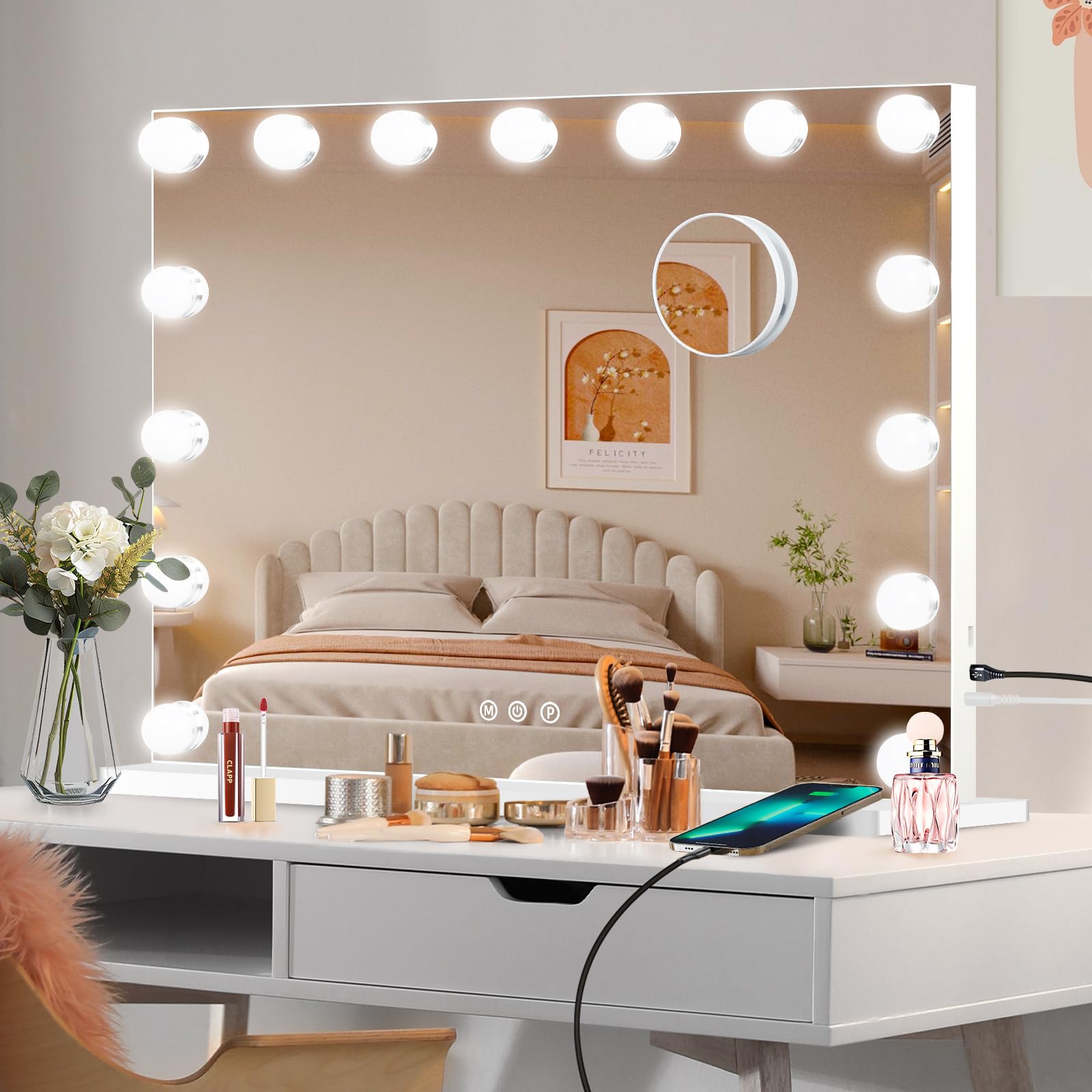 Moonee vanity mirror as a decorative tabletop piece adds glamour to your space.