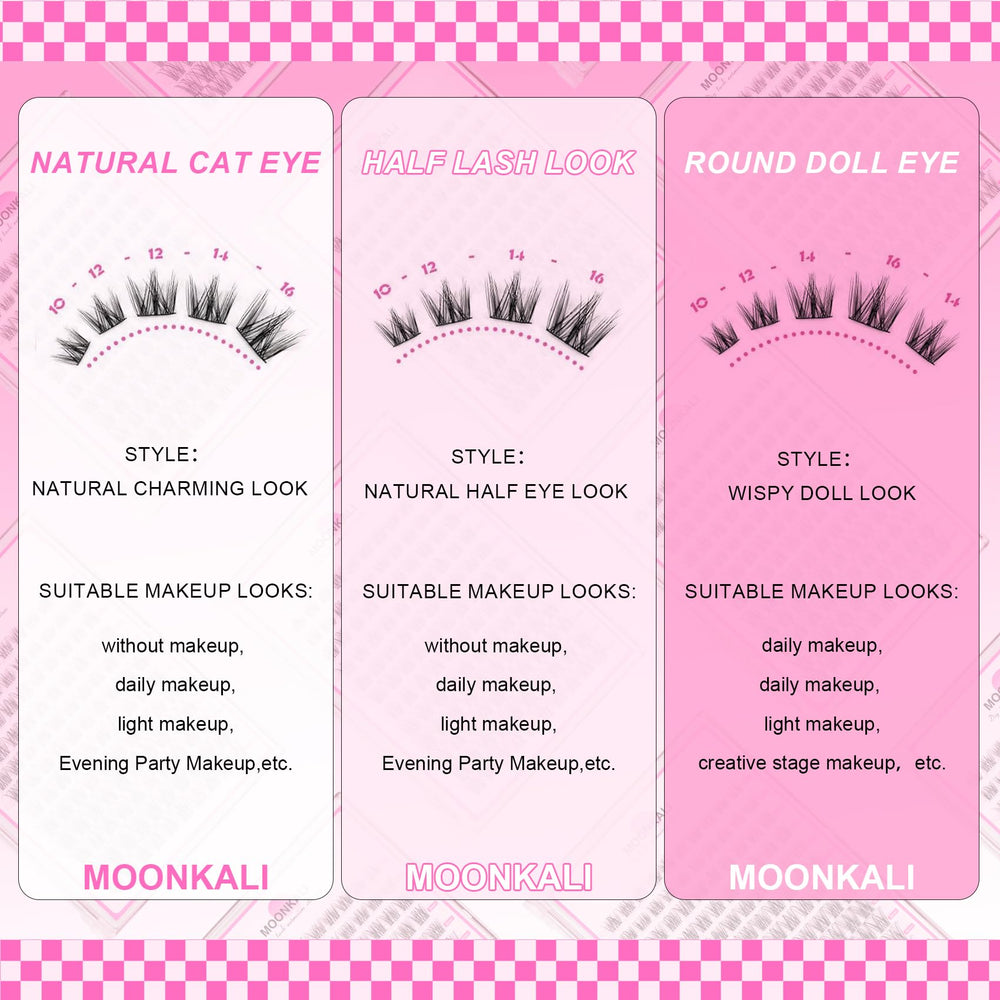 MOONKALI natural eye lash clusters mimicry closeup for seamless blend.