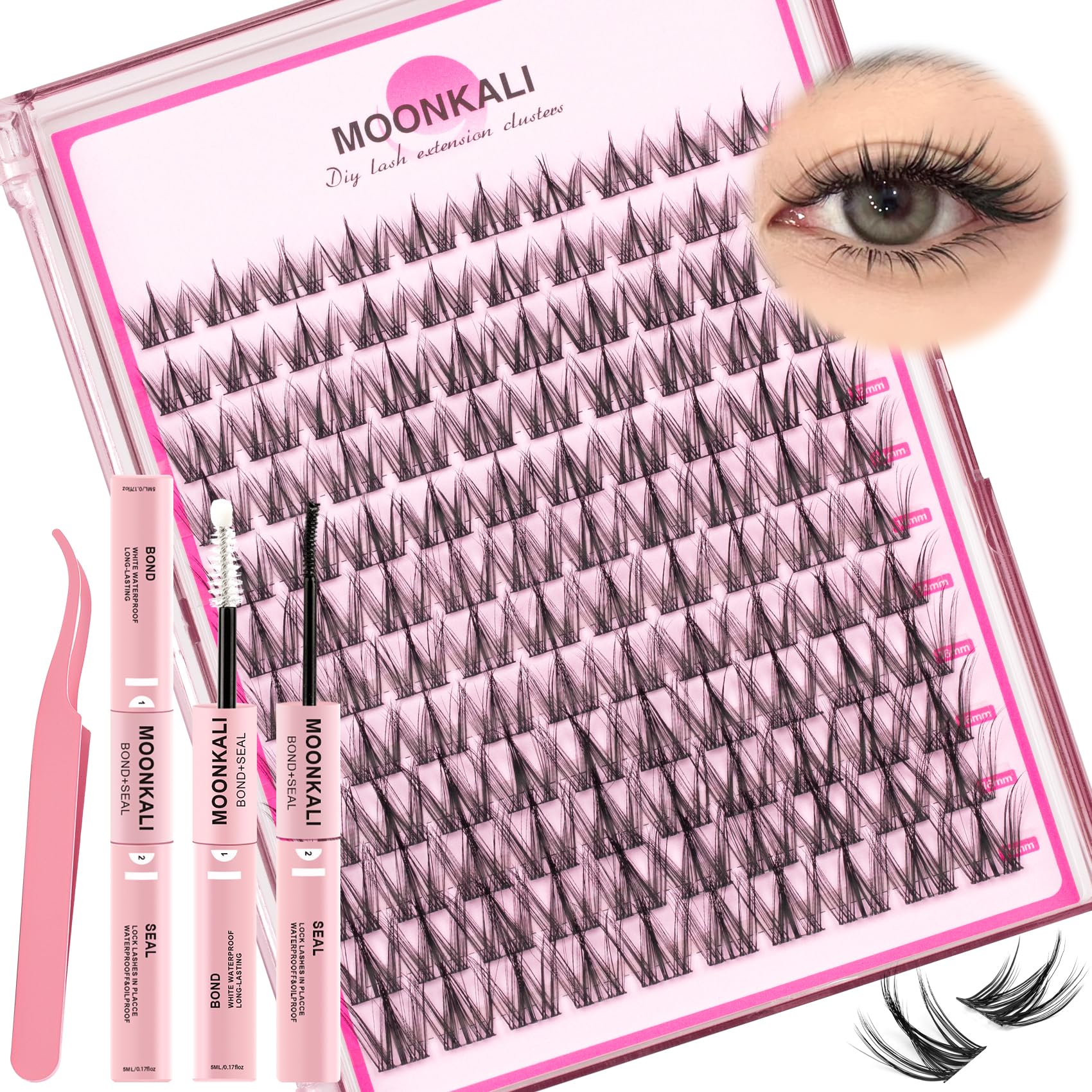 MOONKALI reusable lash clusters pack closeup emphasizing cost-effective at-home use.