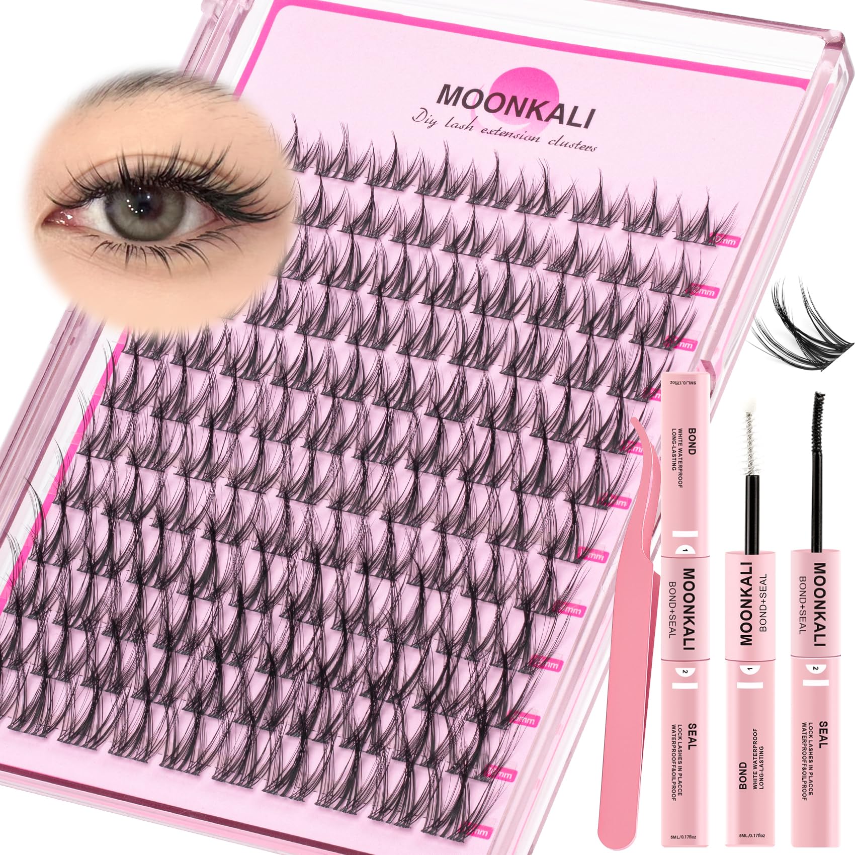 MOONKALI wispy lash clusters kit 10-16mm closeup for natural volume boost.