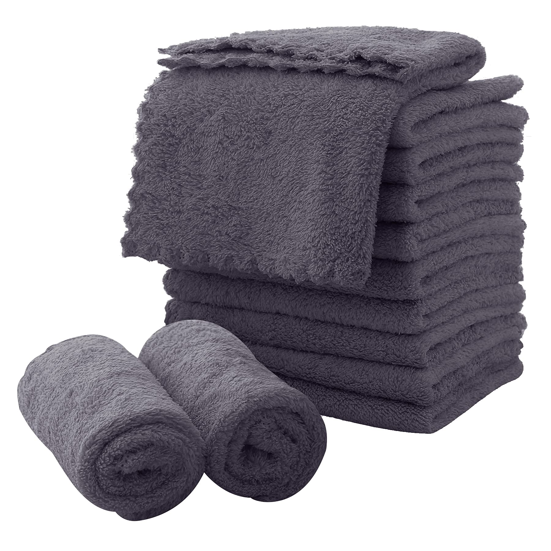 MOONQUEEN microfiber face cloths 12-pack in grey for gentle makeup removal.
