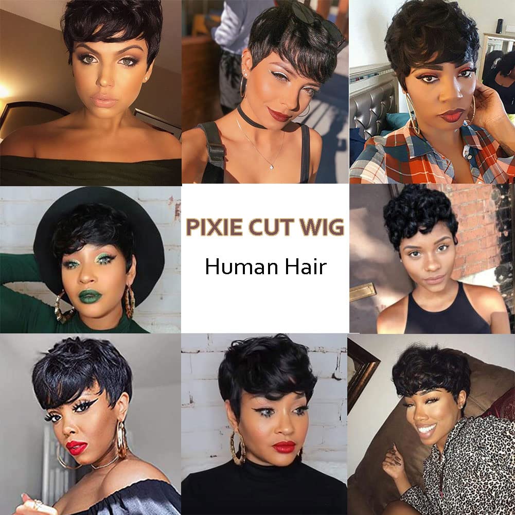 MOONSHOW daily-wear pixie-cut wig features full curls on top and tapered back.
