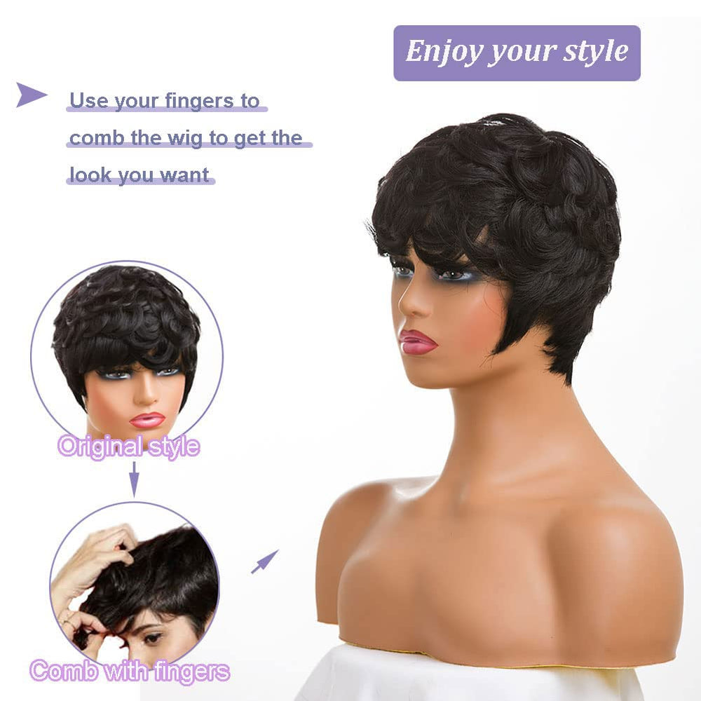 MOONSHOW easy-care pixie wig delivers light comfort for all-day use.