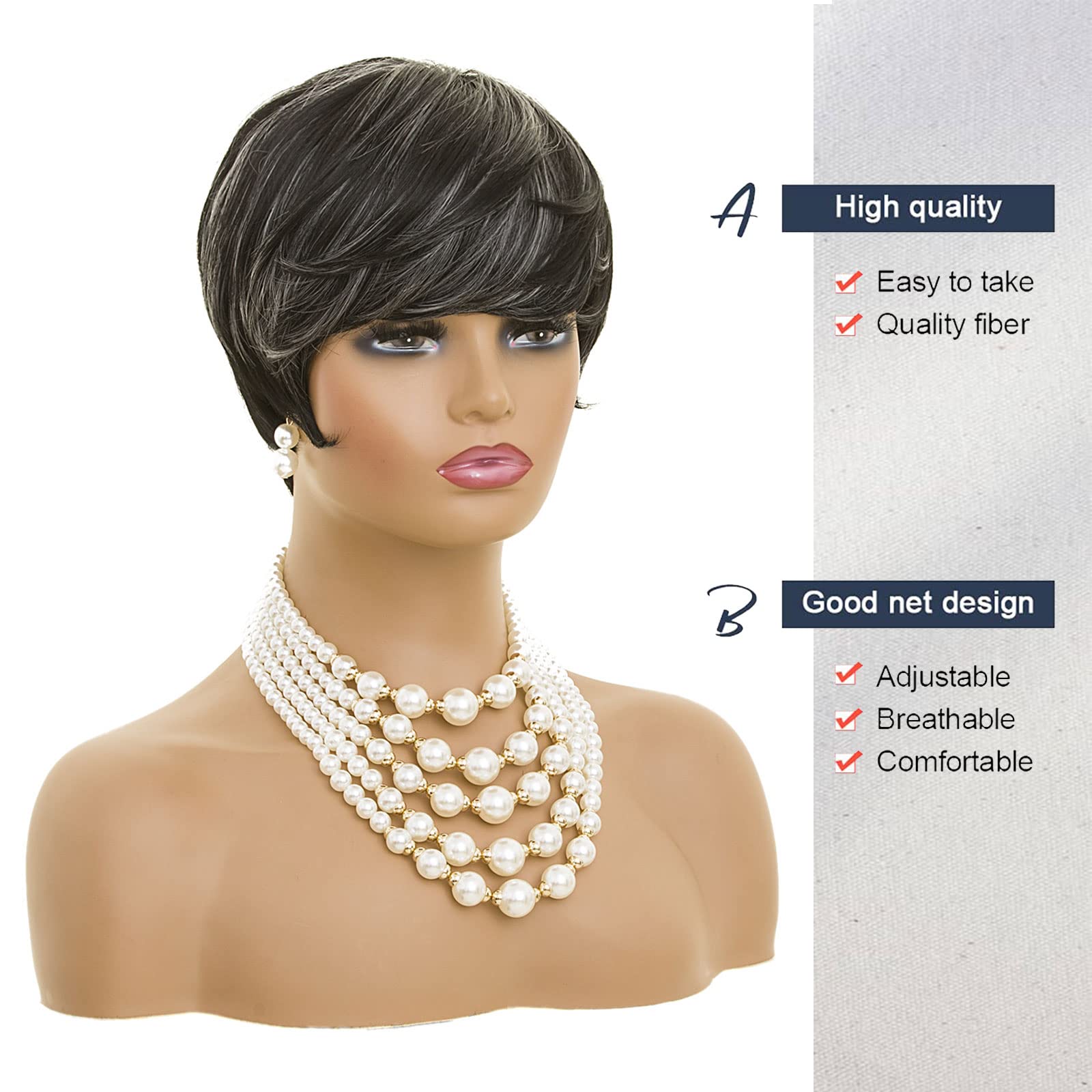 MOONSHOW grey pixie-cut wig front detail highlighting natural density.