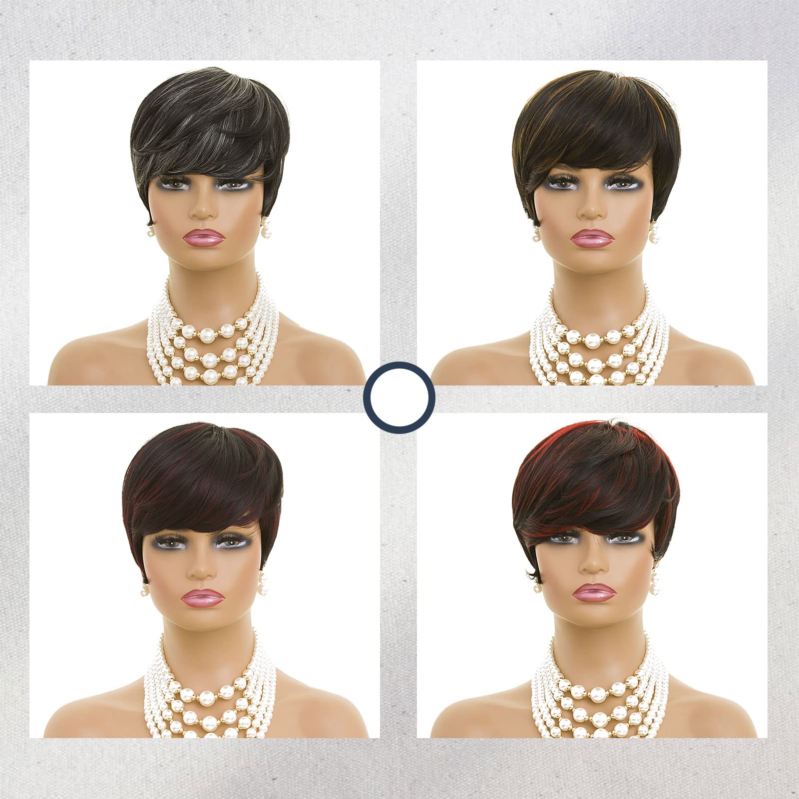MOONSHOW grey wig color variation note, lighting affects tone for accurate styling.