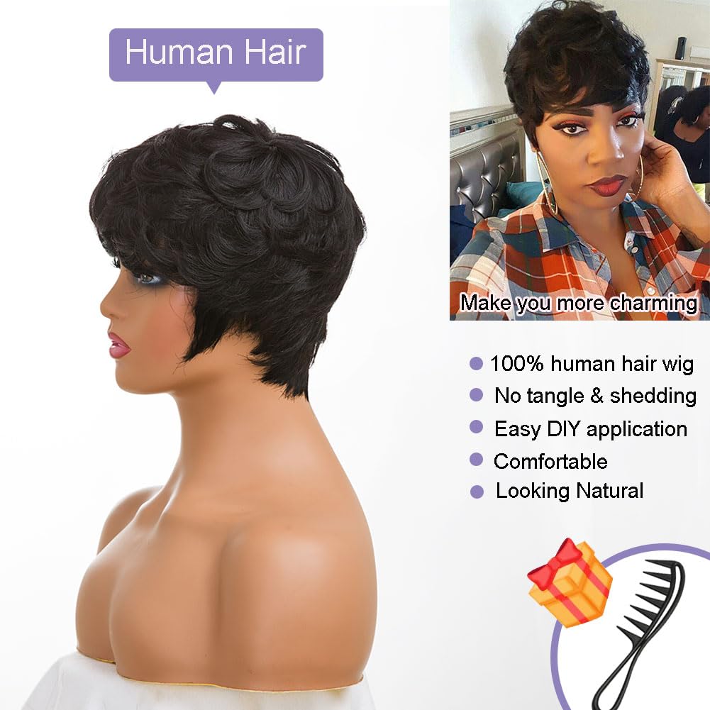 MOONSHOW human hair wig bangs closeup highlights 100% human hair styling flexibility.