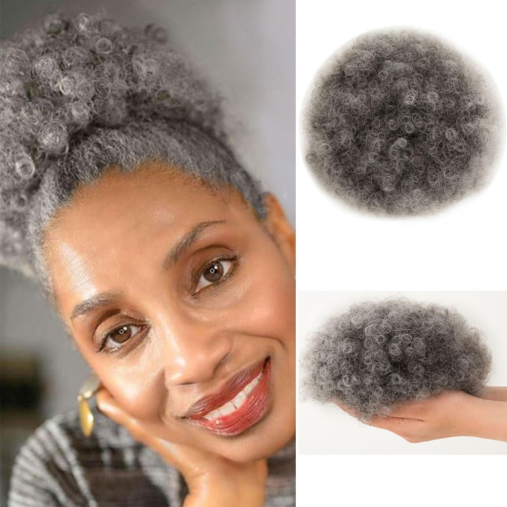 MOONSHOW Ombre Grey Afro Puff drawstring ponytail adds instant volume with natural kinky curls.