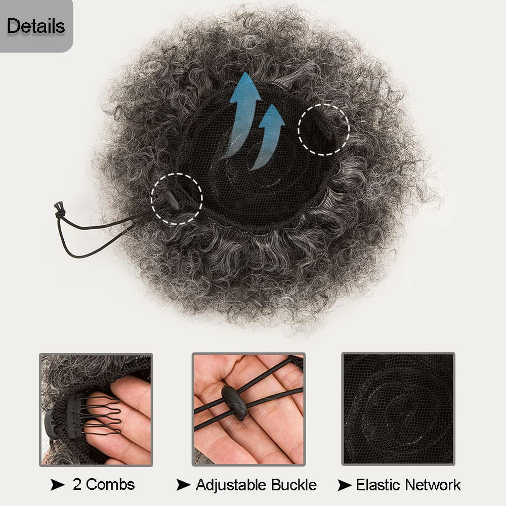 MOONSHOW Ombre Grey Afro Puff attached by drawstring for quick day-to-night looks.