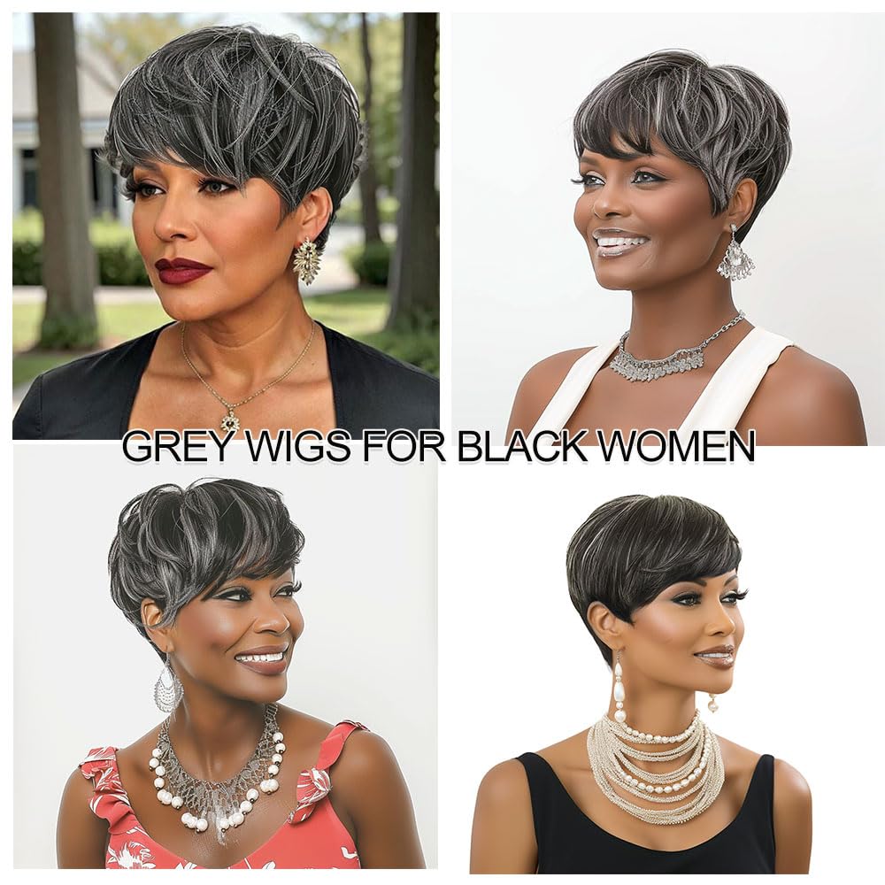 MOONSHOW short grey wig adjustable straps back for secure wear.