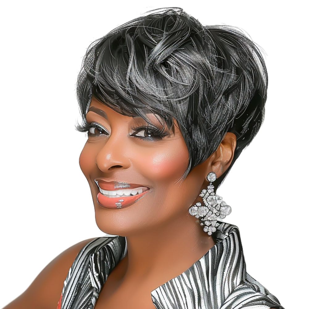 MOONSHOW short grey wig side-part front view for versatile styling.