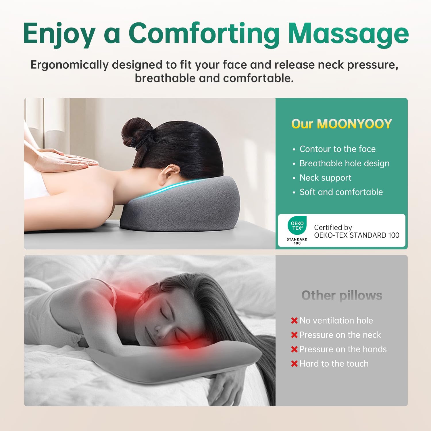 MOONYOOY Face-down pillow aids natural neck alignment during stomach sleeping.
