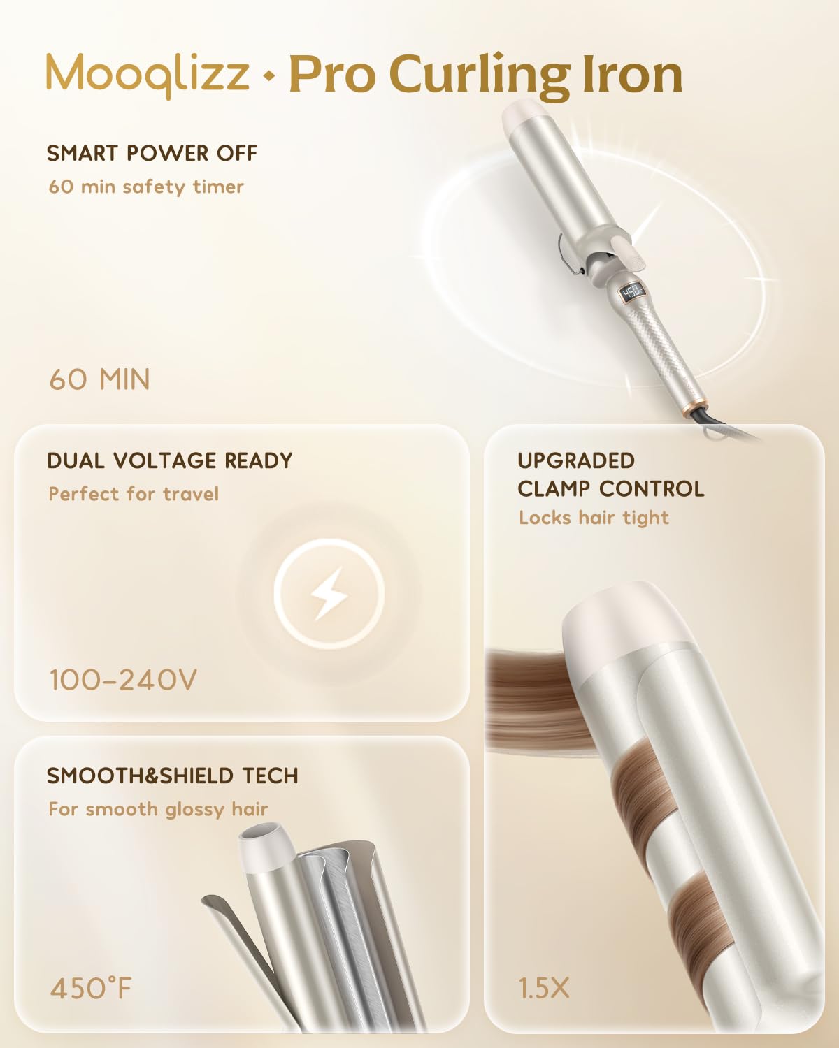 Mooqlizz curling iron built-in beeper and lock prevent accidental changes
