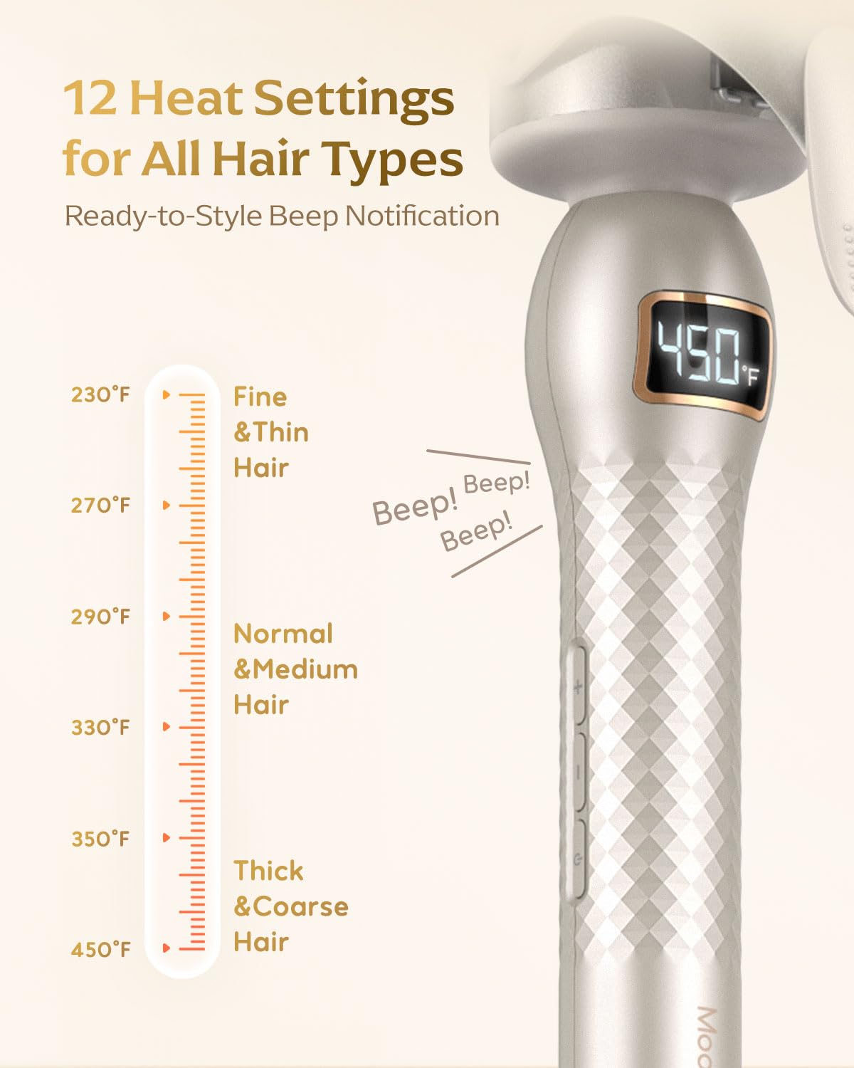 Mooqlizz curling iron ceramic barrel promotes even heat for smoother styling