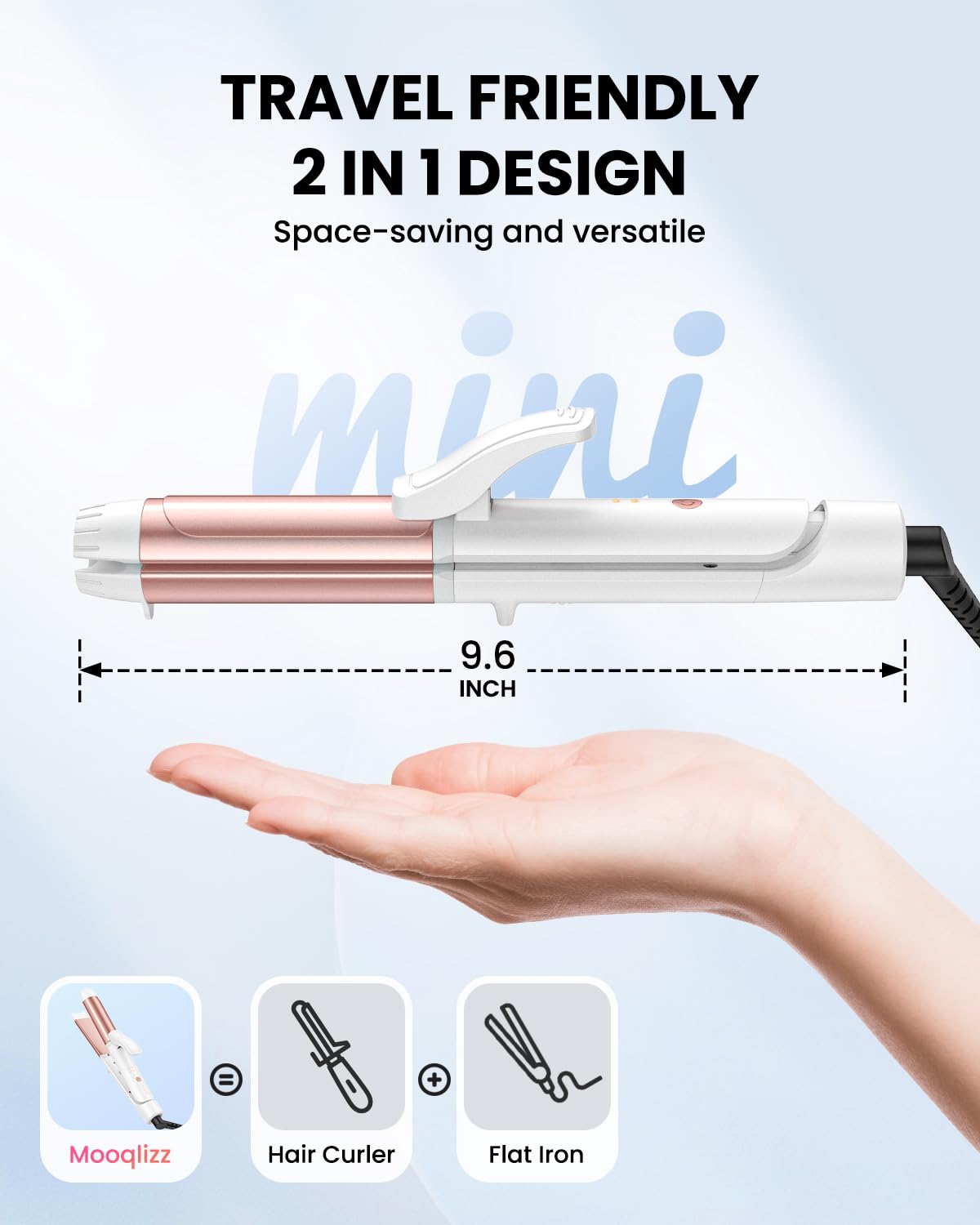 Mooqlizz rapid heat PTC technology enables quick curl sessions.