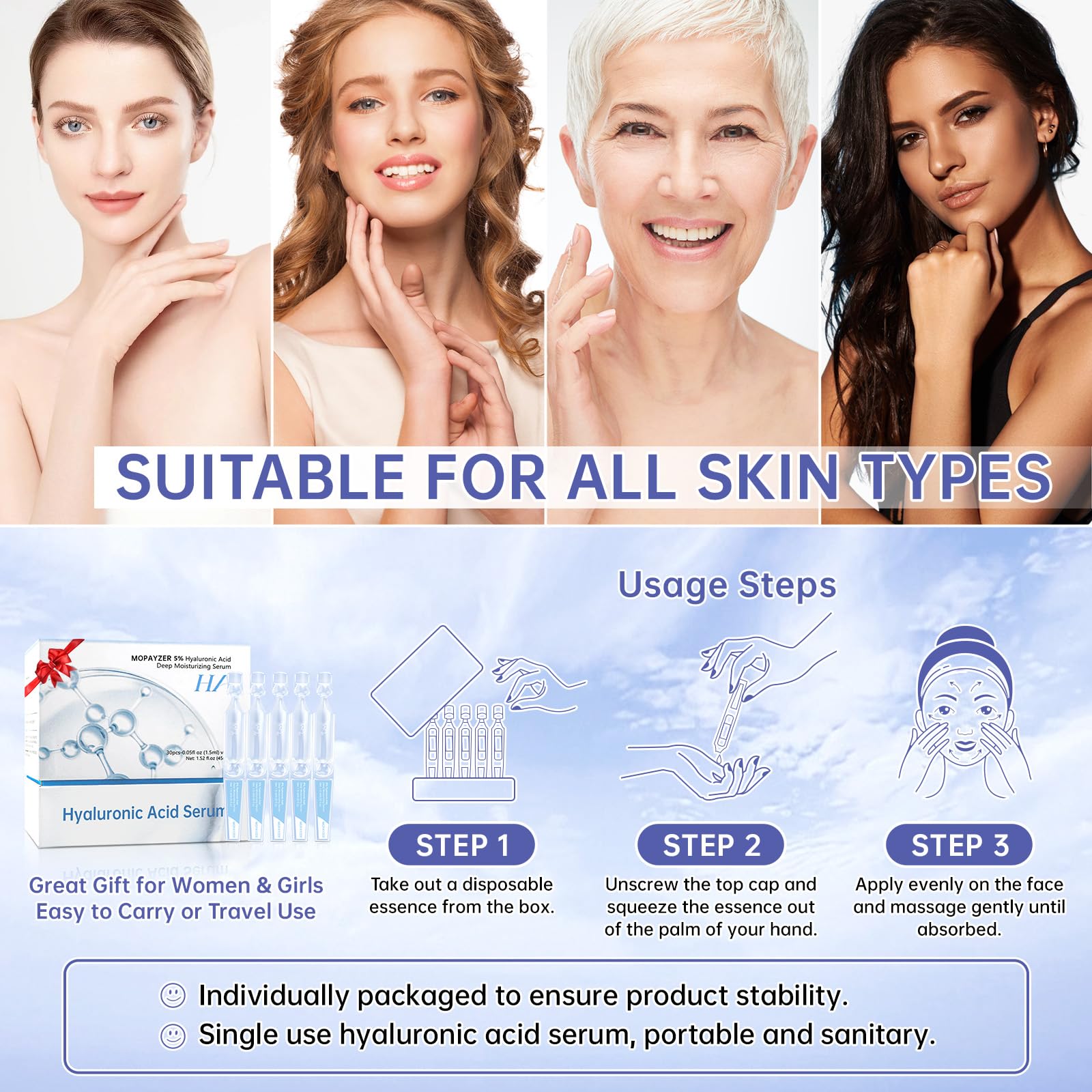 Mopayzer face hydration serum vial applied to skin for moisture