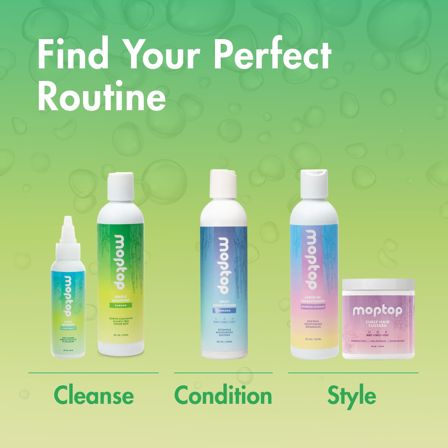 MopTop all hair types shampoo suitable for straight, wavy, curly, or coily textures