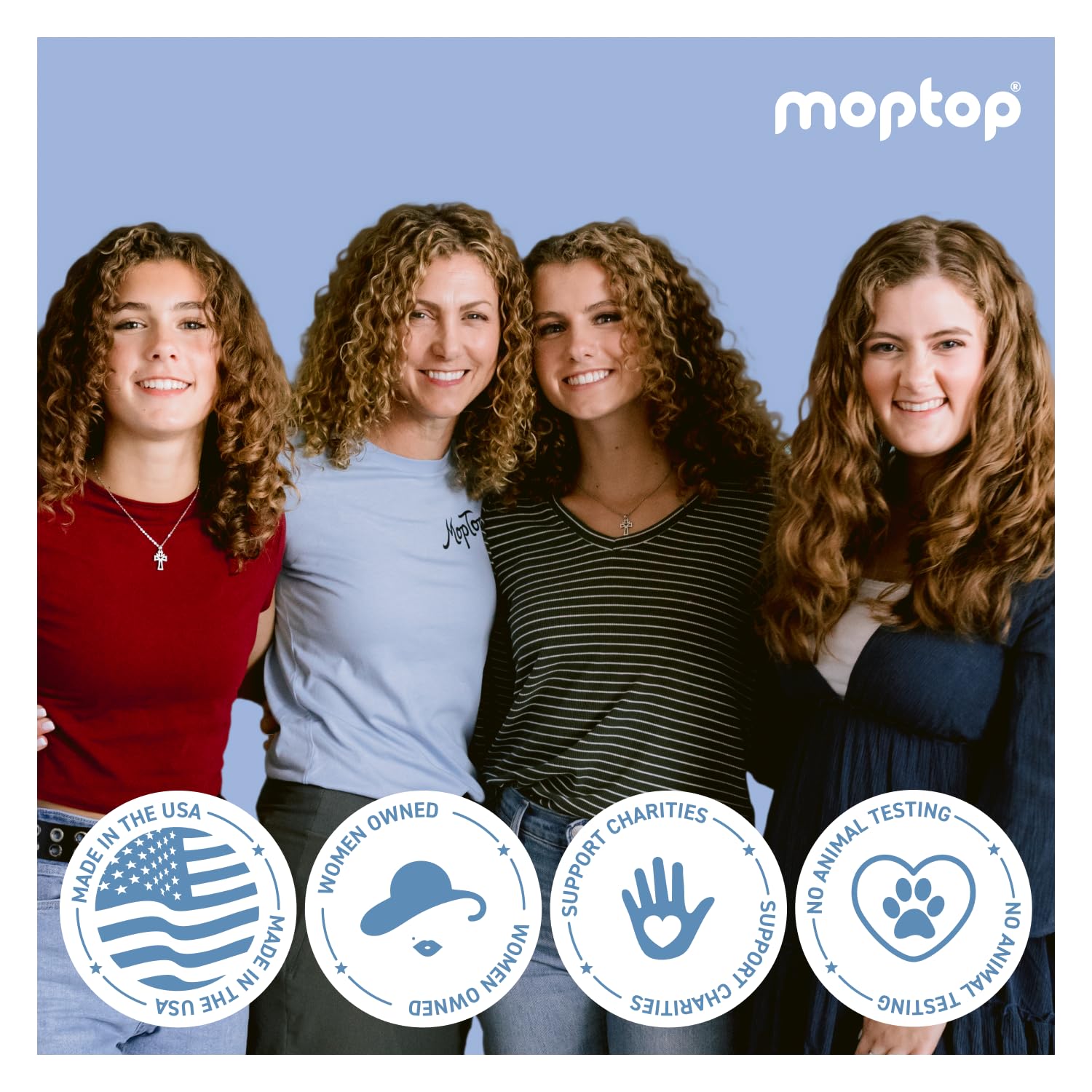 MopTop botanicals blend hints at nature-powered nourishment for all hair types.