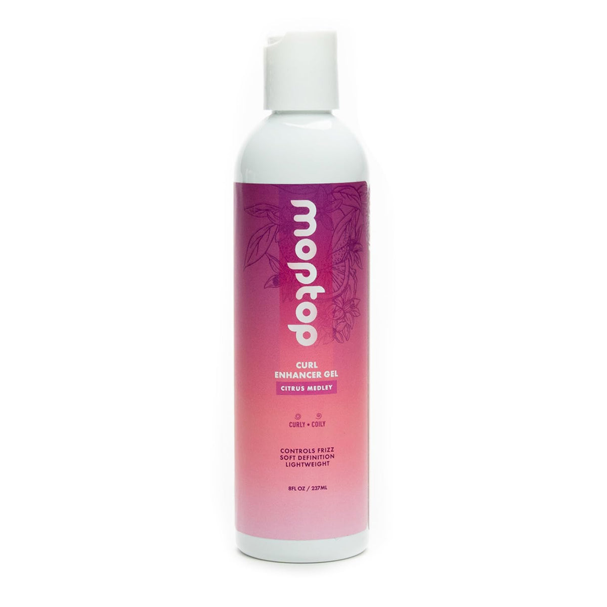MopTop Curl Enhancer Gel bottle shows lightweight frizz control for defined curls