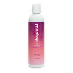 MopTop Curl Enhancer Gel bottle shows lightweight frizz control for defined curls