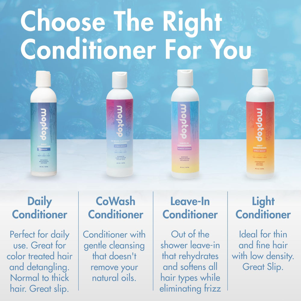 MopTop hair-after-use shows noticeable shine and softness across curls.