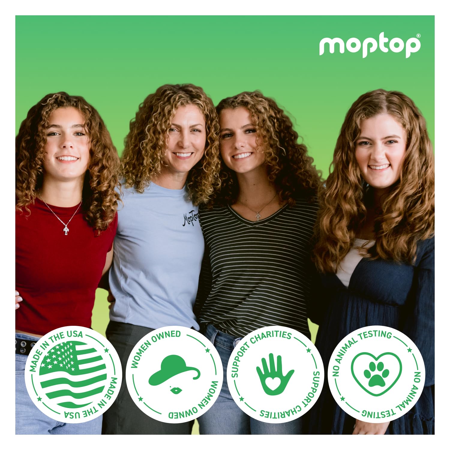 MopTop shampoo finish reveals smooth, healthy shine after washing