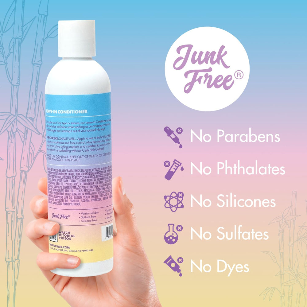 MopTop Leave-In Conditioner sulfate-free label—clean formula for healthy-looking curls.
