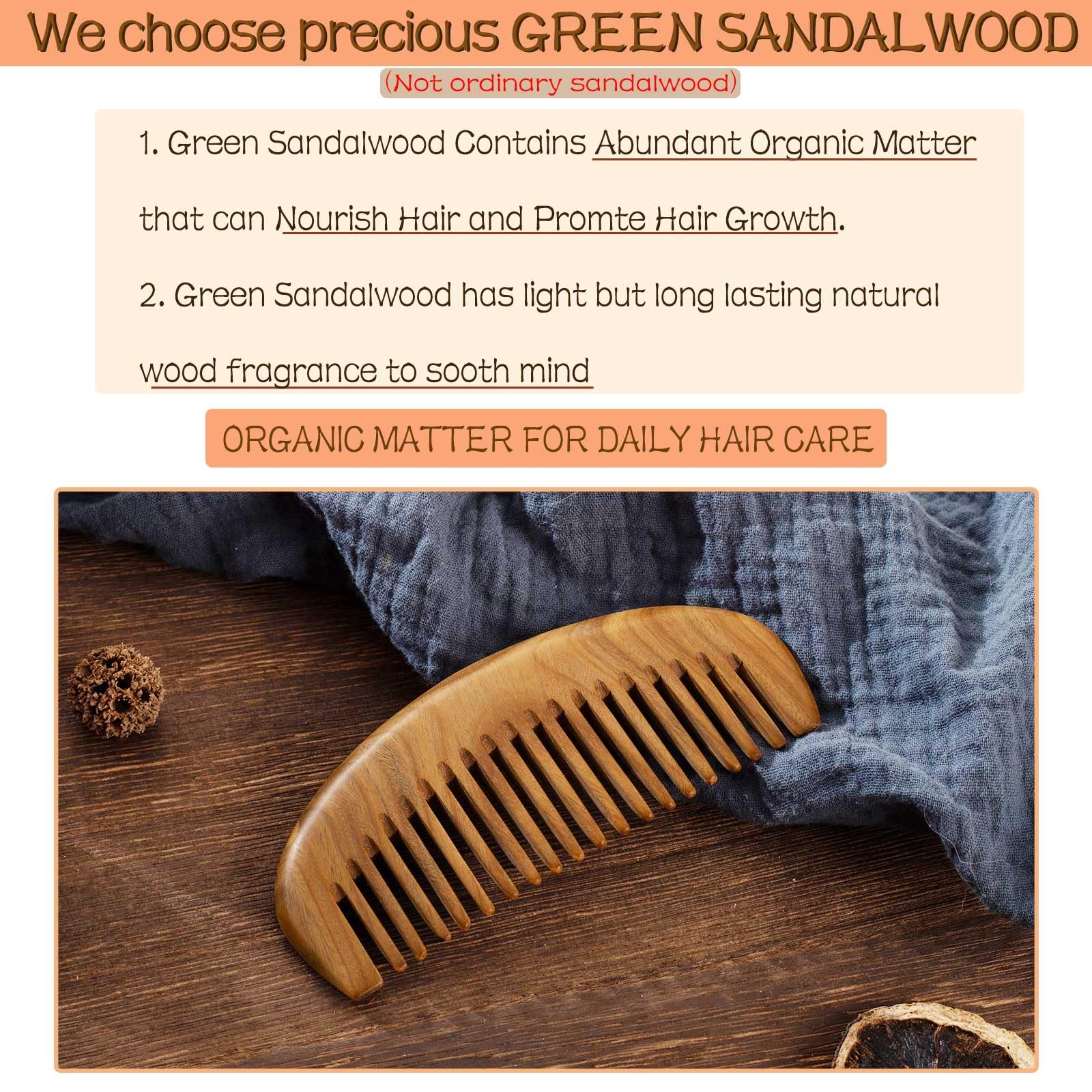 Moreinday green sandalwood fine-tooth beard comb for precise grooming