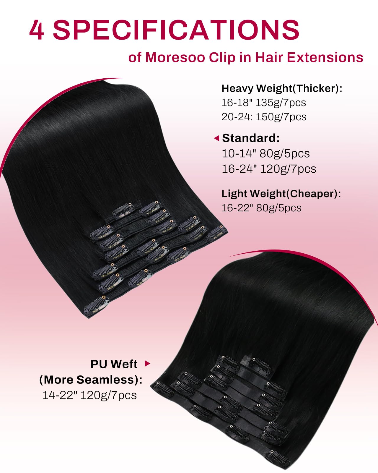 Moresoo Remy clip-ins are washable and heat-styling friendly.