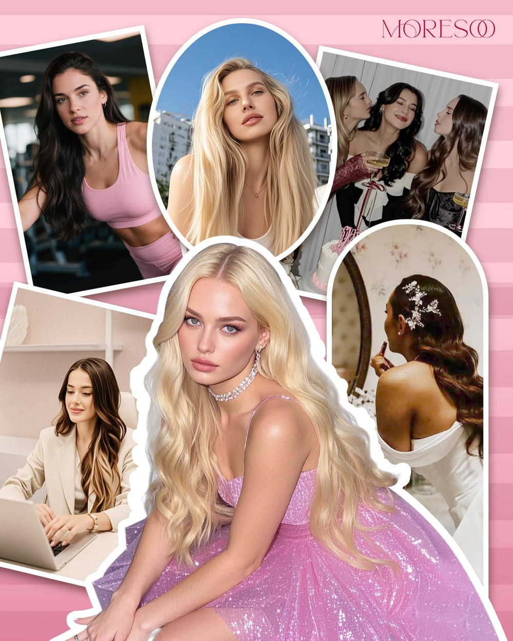 Moresoo 24-inch extensions styled in a flowing look