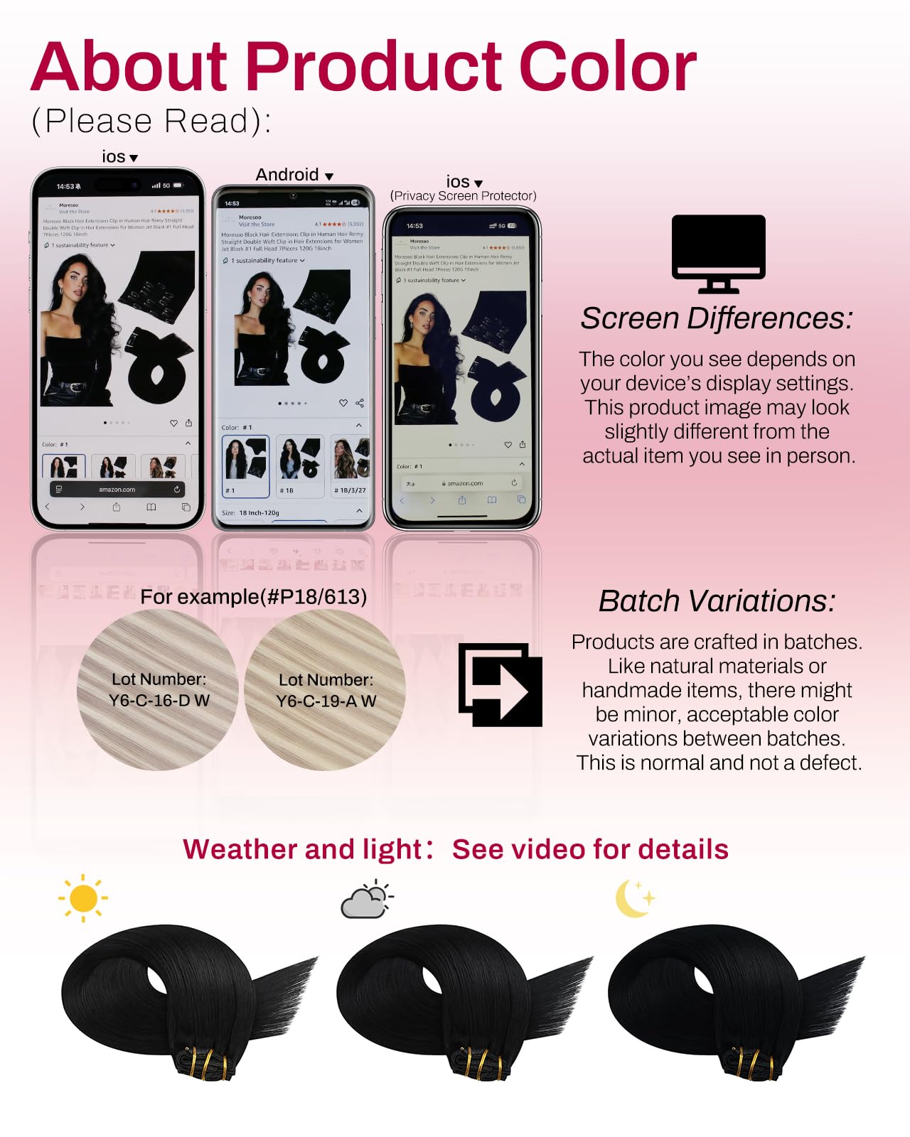 Moresoo natural color range includes solid, ombre, balayage shades.