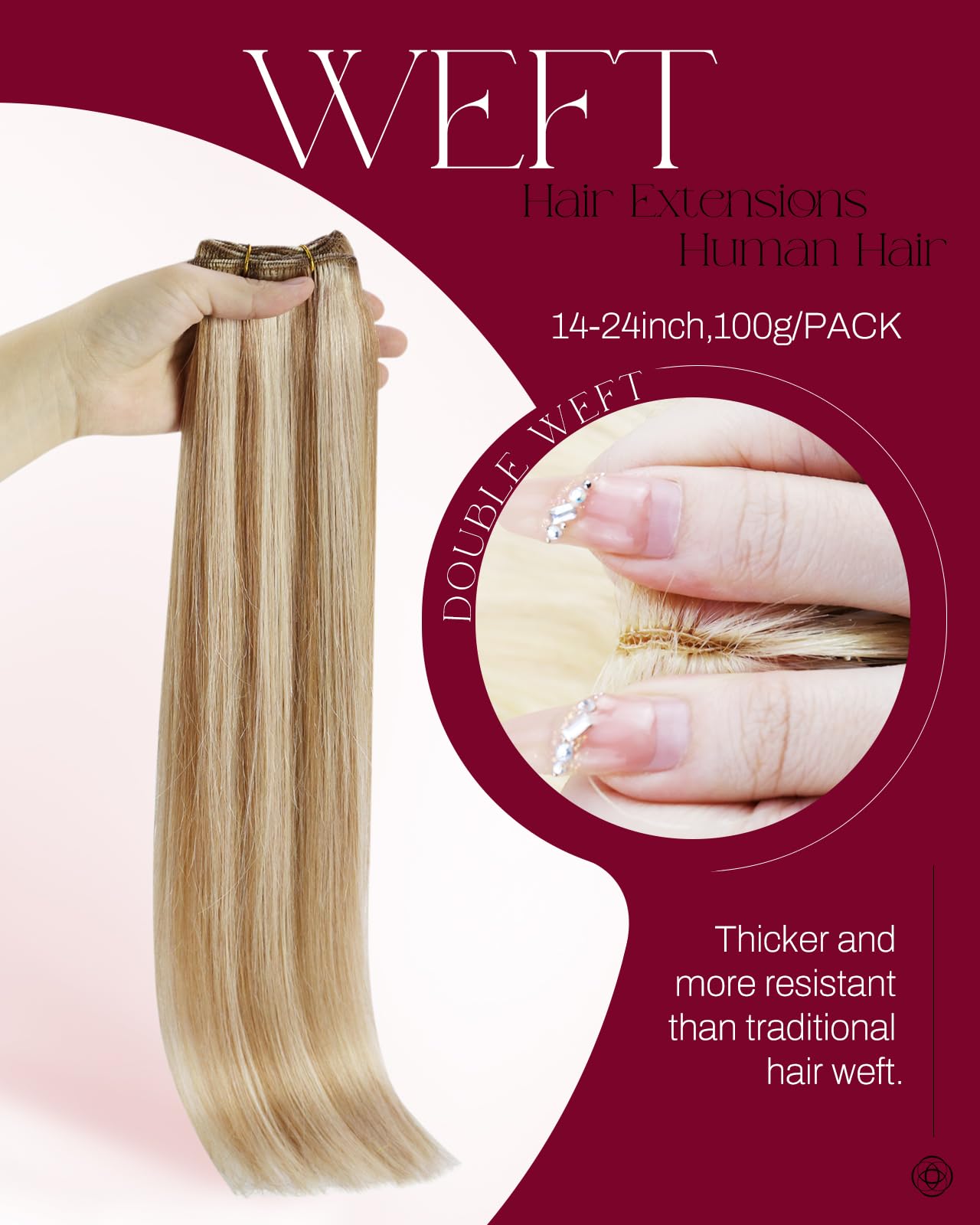 Moresoo sew-in extensions with blonde highlights for sun-kissed look