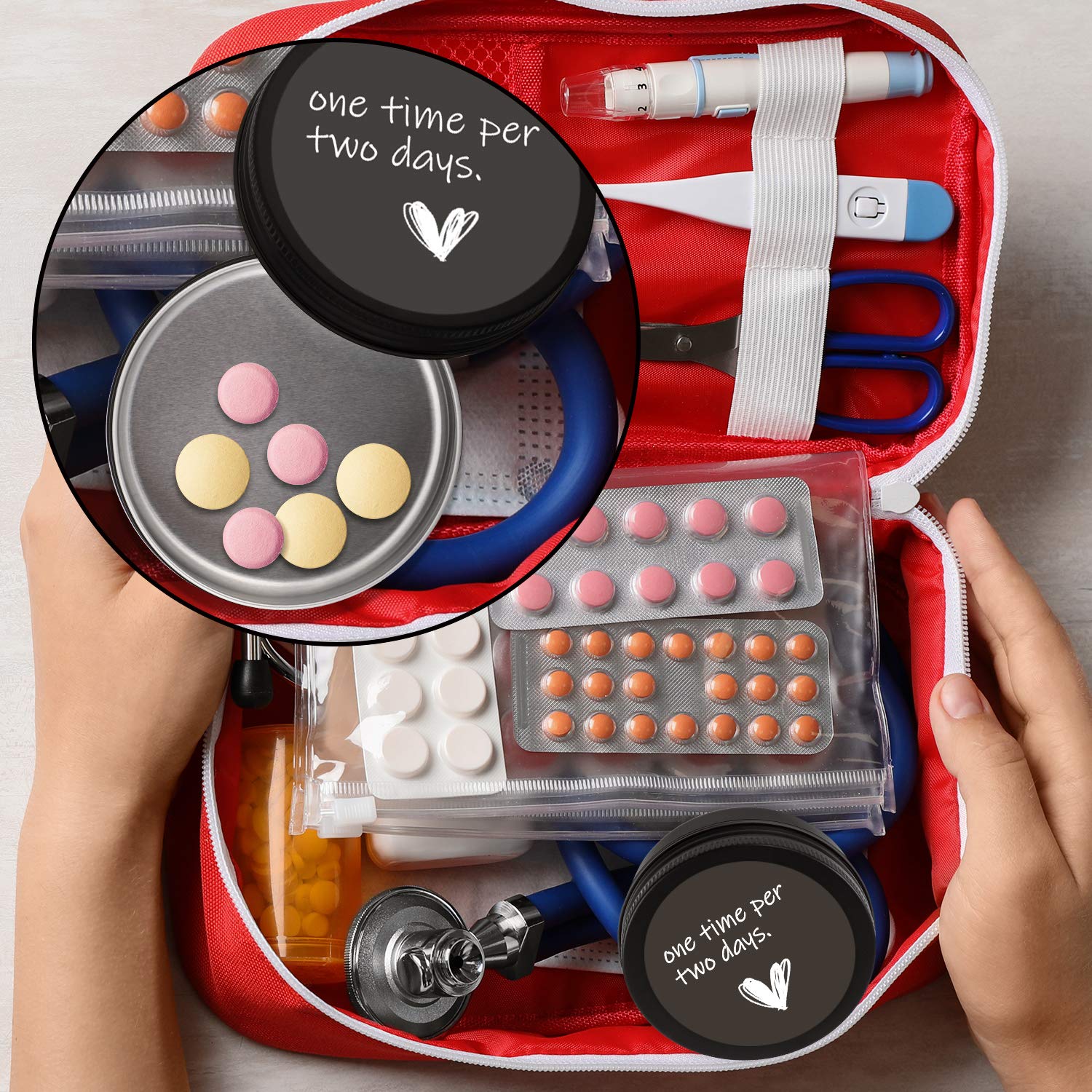 Moretoes multi-use tins can hold beads, tea, or candies with secure lids