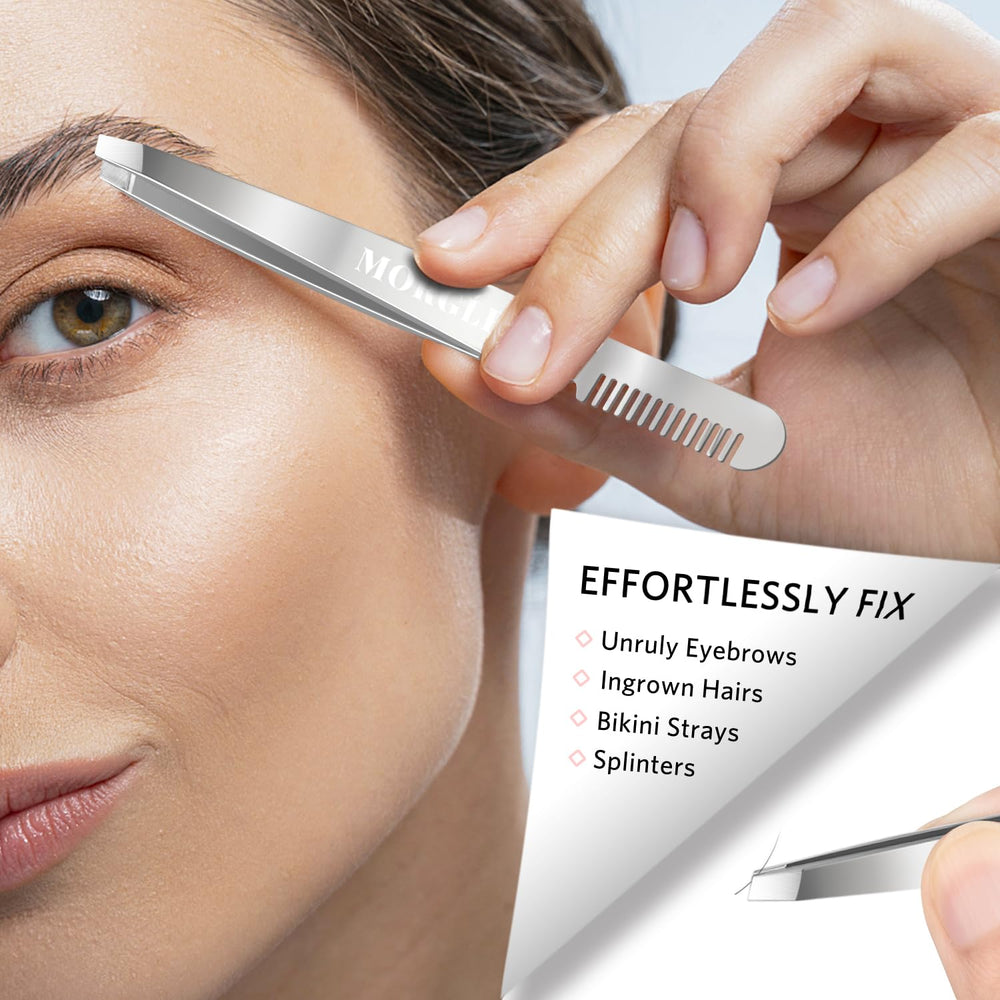 MORGLES-flat-tweezers-closeup precise tips for accurate grooming.
