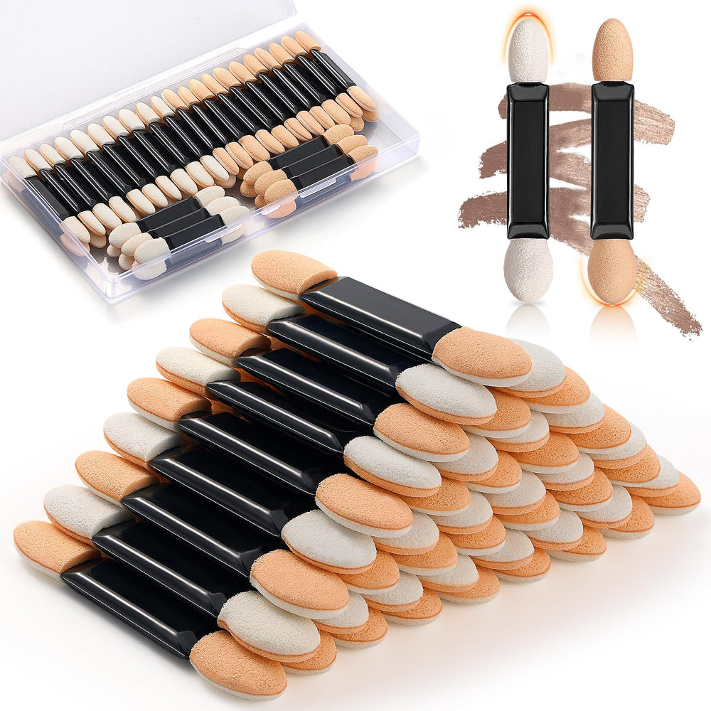 MORGLES 50Pcs double head eyeshadow applicators in case for easy daily touch-ups